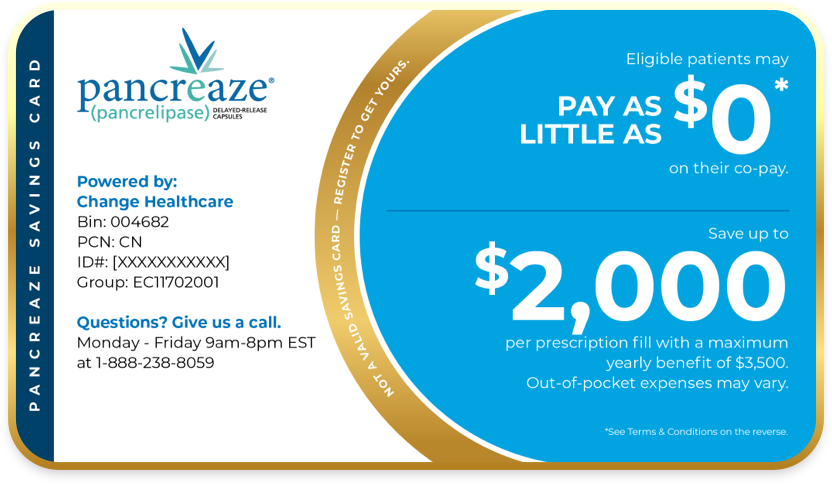 PANCREAZE Savings Card example